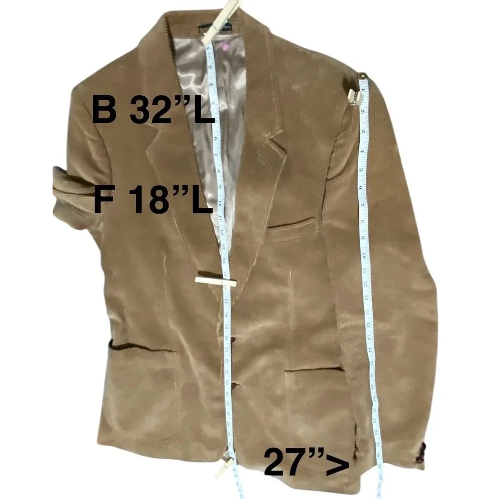 Vintage 1970s Corduroy Blazer Jacket Size‎ 42L Light Brown Tan Pockets Cotton